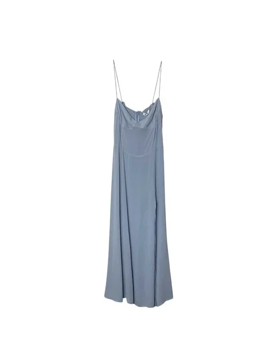 Reformation Juliette Dress Mineral Blue Sz 8 Spaghetti Strap Ties Midi Side Slit - Picture 2 of 8